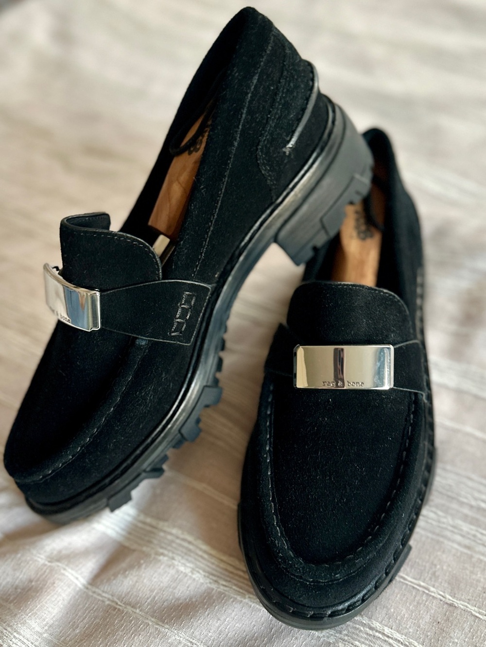 rag & bone Shiloh 2.0 Black Suede Chunky Lug Loafers | 40/9.5  NWOB